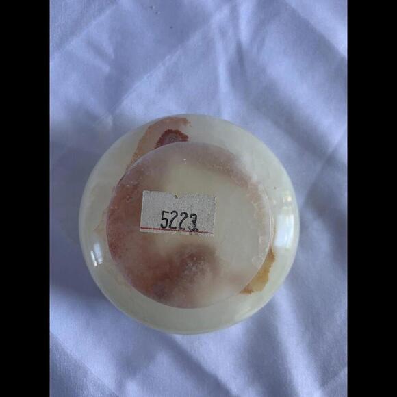 Hand Carved Onyx Trinket Bowl Jar Lid Inlaid w/ Mother of Pearl Flowers Pakistan - Picture 11 of 15